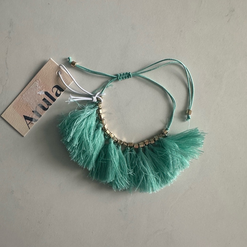 Arula Beaded Tassle Adjustable Bracelet Aqua Blue